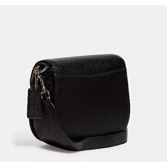 Coach 2023 Morgan Black Pebbled Leather Saddle Bag Crossbody Snakeskin Trim NWOT - Picture 2 of 16
